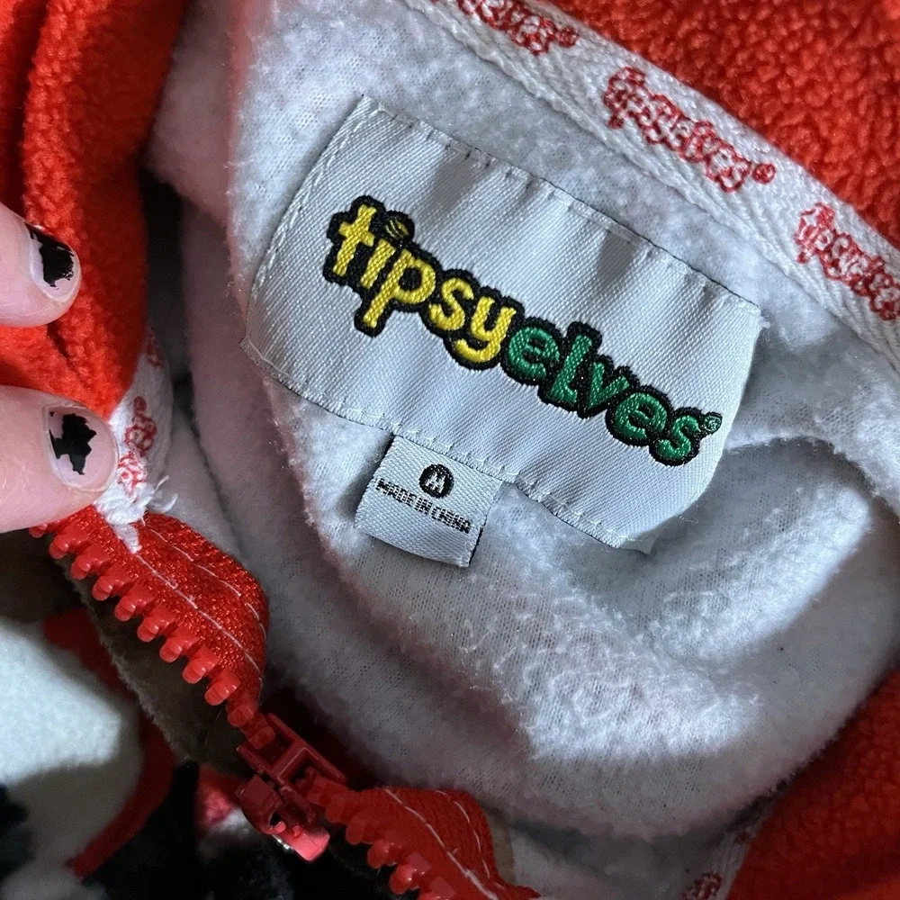 Tipsy Elves Meowy Catmus Jumpsuit Mens Medium Unisex All Over Print Cats Hooded